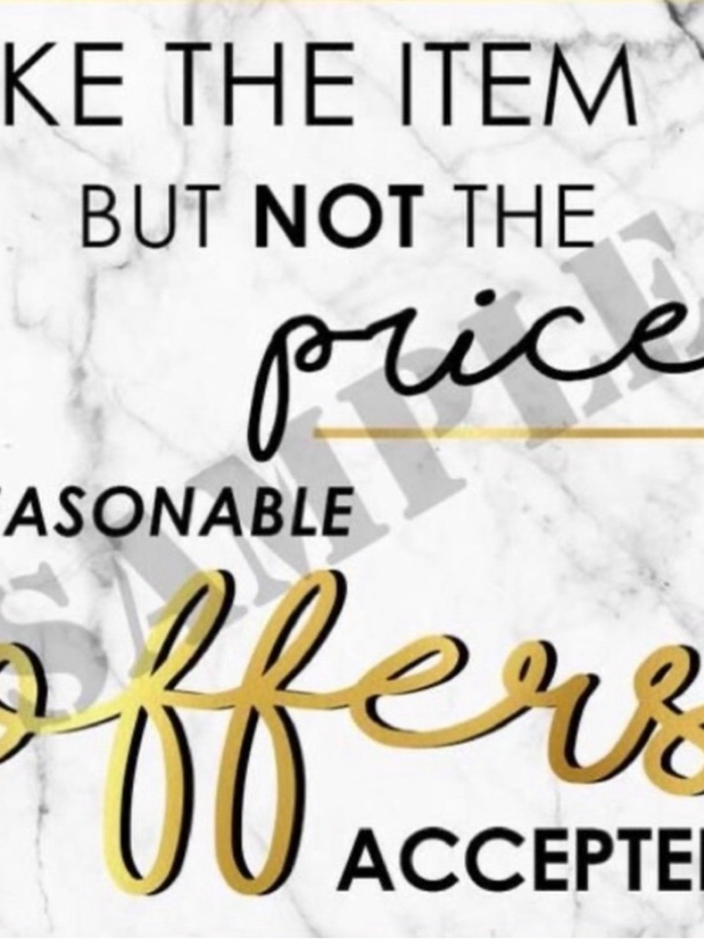 Gold Script 'Offers Accepted' Marble Sign Print